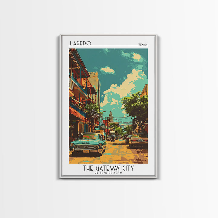Laredo Travel Poster, Framed Canvas Print, City Art Print, Travel Wall Art, Wanderlust Gift, Home Office Decor, Watercolor Cityscape
