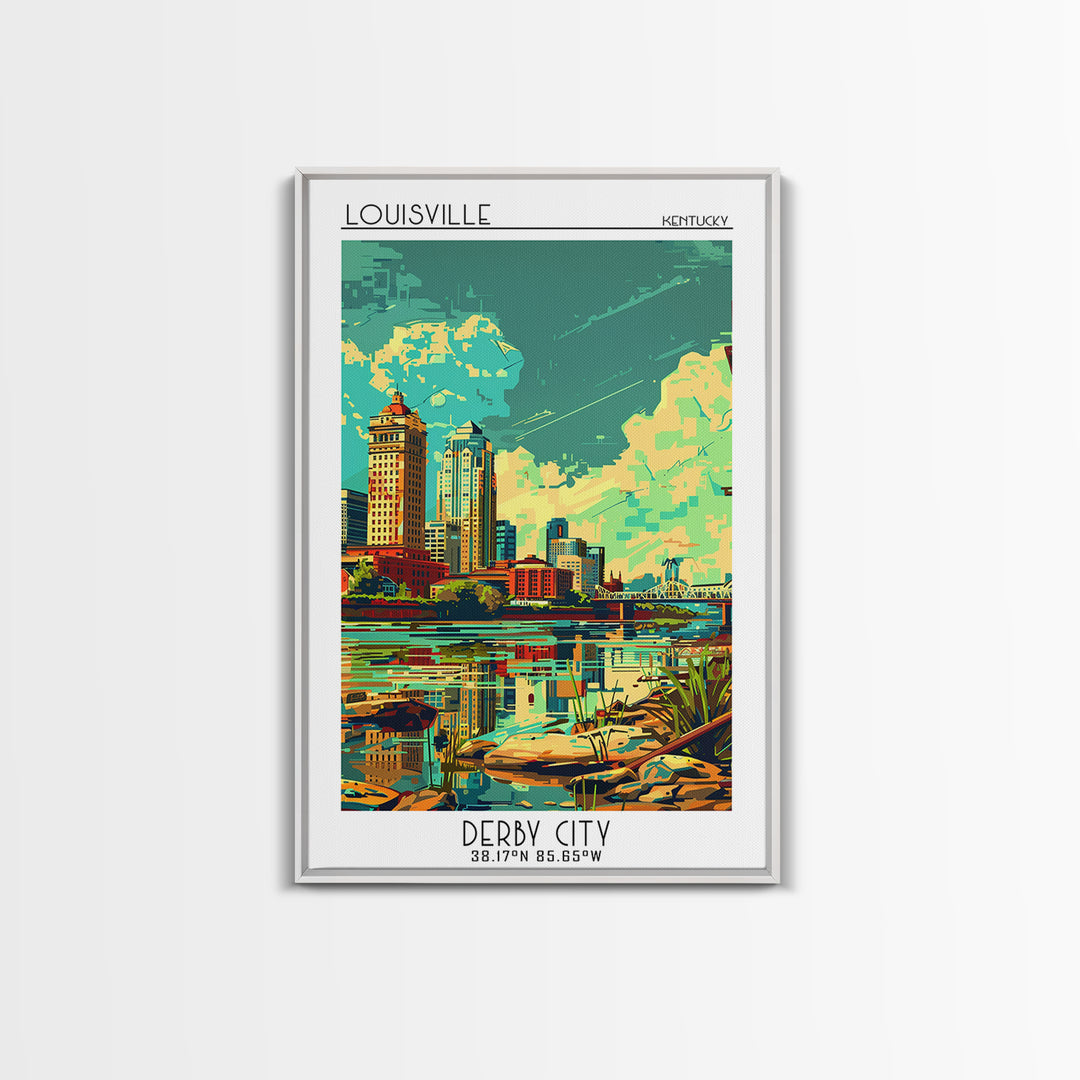 Louisville Travel Poster, Framed Canvas Print, City Travel Poster, Travel Wall Decor, City Art Print, Wall Art, Watercolor Cityscape