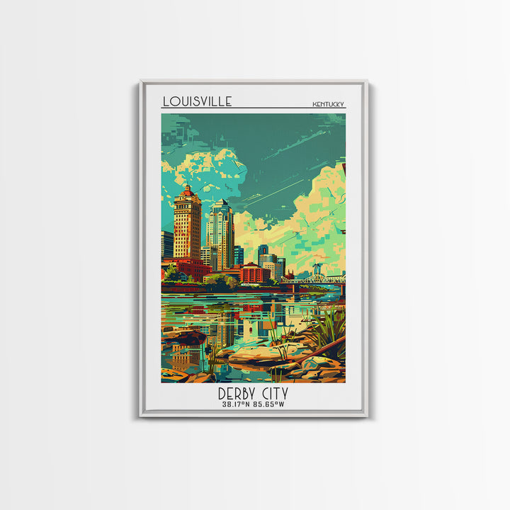 Louisville Travel Poster, Framed Canvas Print, City Travel Poster, Travel Wall Decor, City Art Print, Wall Art, Watercolor Cityscape