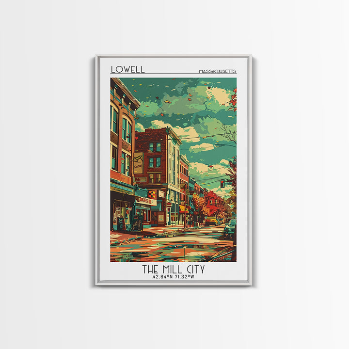 Lowell Travel Poster, Framed Canvas Print, Travel Art Print, Modern Wall Decor, Wall Art, Art Print, Travel Decor, Home Office Decor