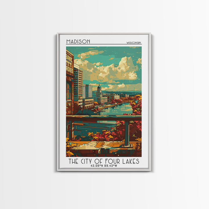 Madison Travel Poster, Framed Canvas Print, Retro Travel Poster, City Wall Art, Home Office Decor, Fine Art Print, Colorful Wall Art