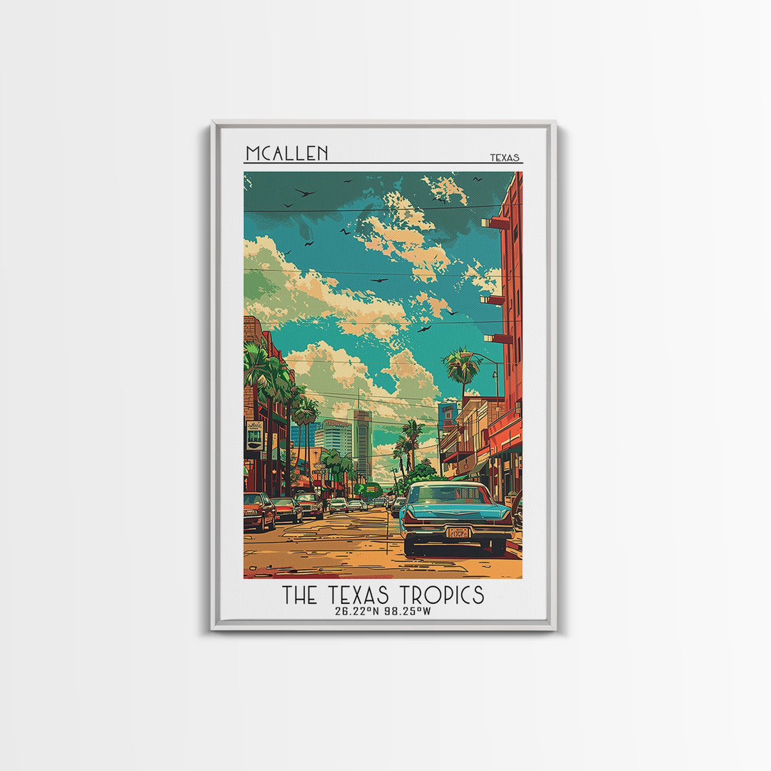 McAllen Travel Poster, Framed Canvas Print, Travel Art Print, Modern Wall Decor, City Illustration, Gallery Wall Set, Fine Art Print