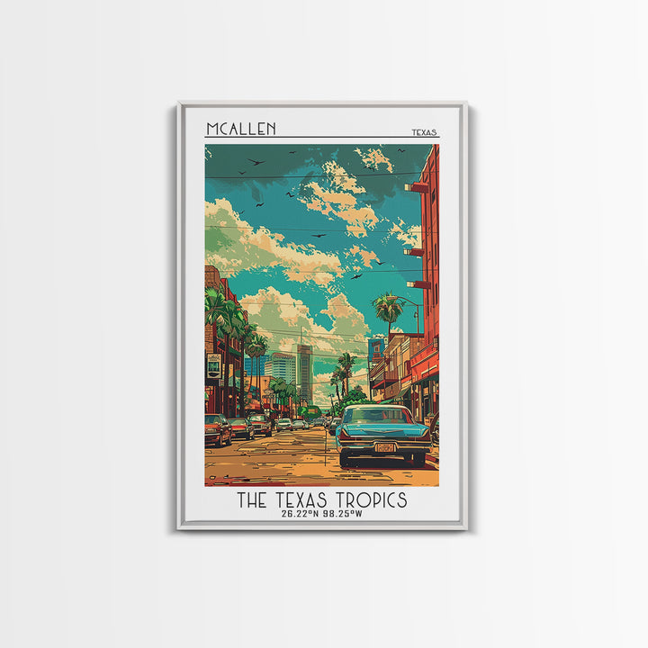 McAllen Travel Poster, Framed Canvas Print, Travel Art Print, Modern Wall Decor, City Illustration, Gallery Wall Set, Fine Art Print