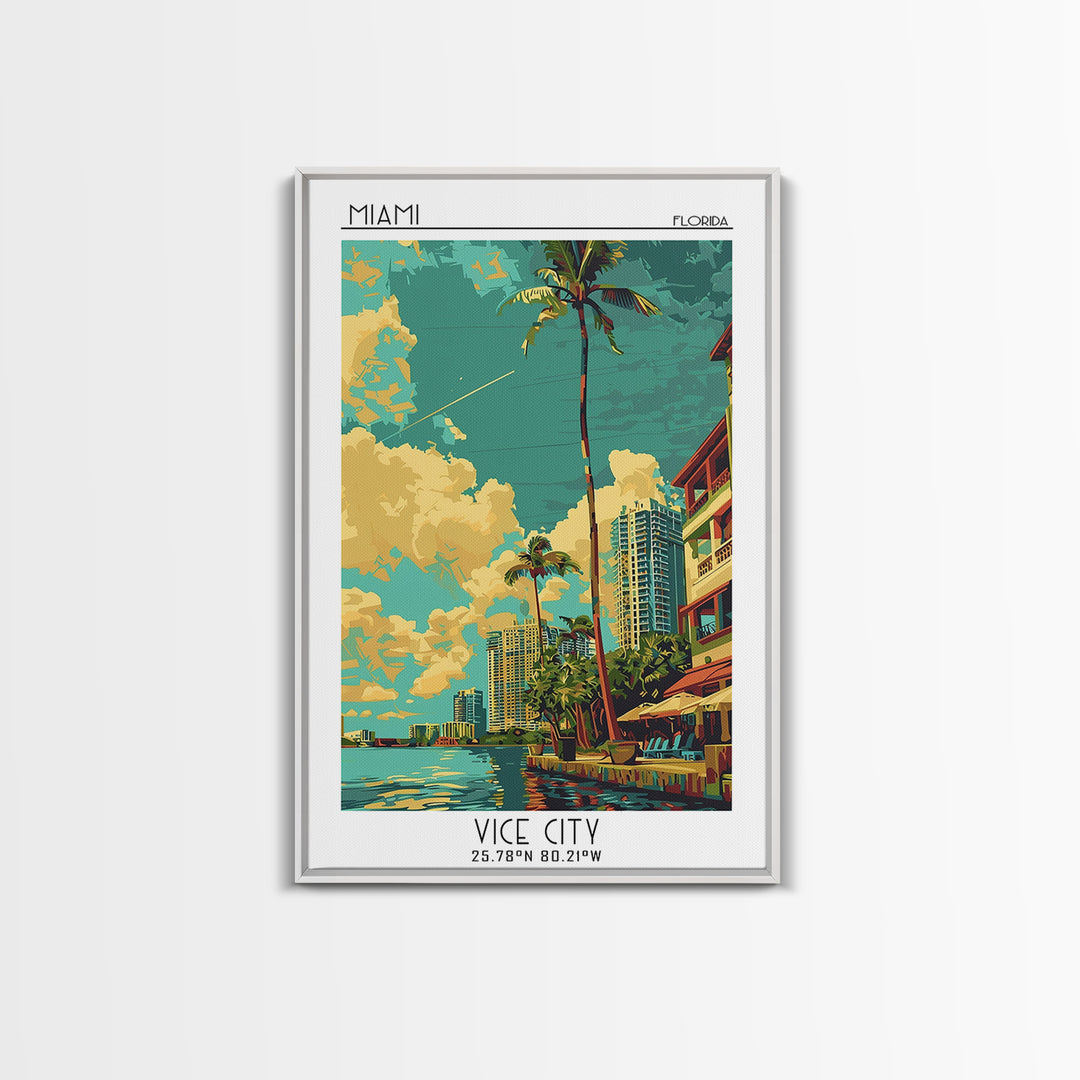 Miami Travel Poster, Framed Canvas Print, Poster Print, Travel Wall Art, Colorful Wall Art, Retro Travel Print, Wall Art, Poster Art