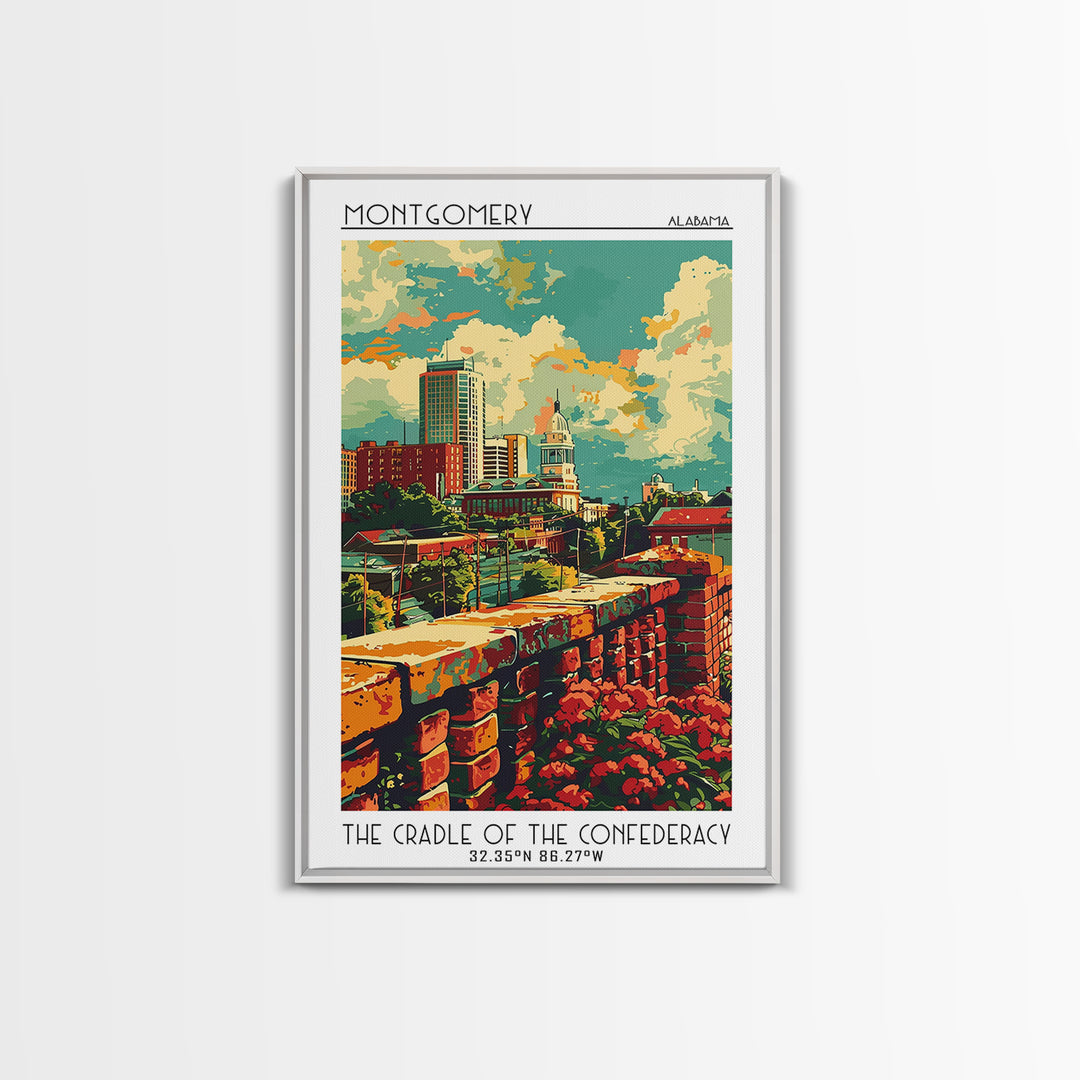 Montgomery Travel Poster, Framed Canvas Print, City Travel Poster, Travel Wall Art, Landscape Art, Fine Art Print, City Illustration
