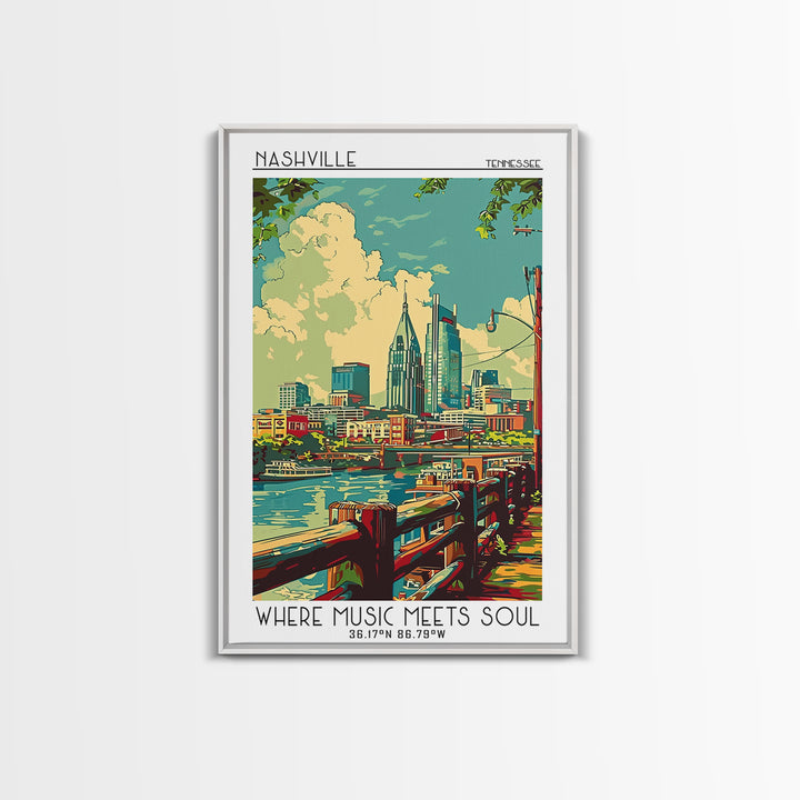 Nashville Travel Poster, Framed Canvas Print, Vintage Travel Print, City Wall Art, Living Room Wall Art, Poster Art, Vintage Posters
