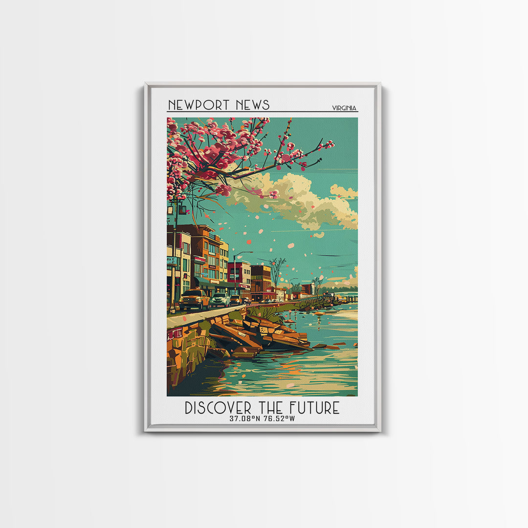 Newport News Travel Poster, Framed Canvas Print, Travel Prints, Landscape Art, City Travel Poster, Vintage Travel Art, City Wall Art