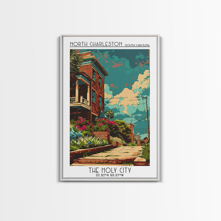 North Charleston Travel Poster, Framed Canvas Print, Travel Wall Art, City Wall Art, Travel Prints, Poster Art, Vintage Travel Print