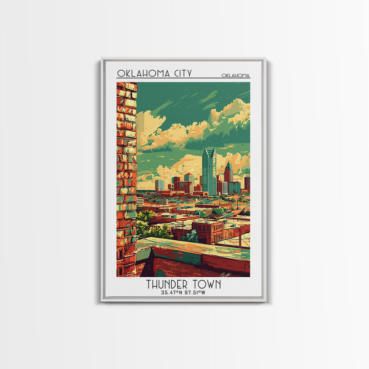 Oklahoma City Travel Poster, Framed Canvas Print, Retro Travel Poster, City Wall Art, Wanderlust Gift, Travel Prints, City Art Print