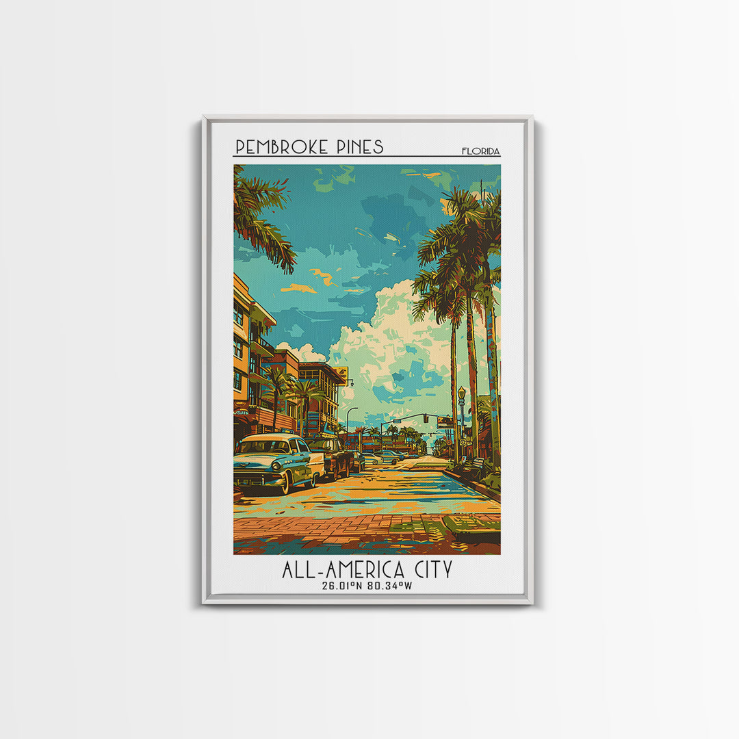 Pembroke Pines Travel Poster, Framed Canvas Print, Vintage Travel Print, City Wall Art, Retro Wall Art, Fine Art Print, Poster Print