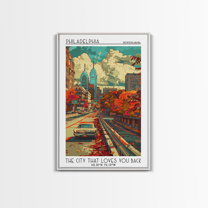 Philadelphia Travel Poster, Framed Canvas Print, Retro Wall Art, Travel Print, Travel Wall Decor, City Wall Art, Retro Travel Poster