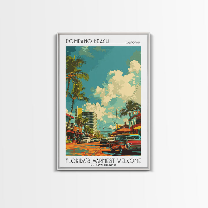 Pompano Beach Travel Poster, Framed Canvas Print, Travel Wall Art, City Wall Art, Vintage Poster, Vintage Travel Art, Travel Posters
