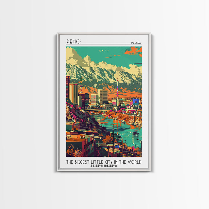 Reno Travel Poster, Framed Canvas Print, Travel Wall Art, City Wall Art, Wall Art, Art Print, Retro Travel Poster, Home Office Decor