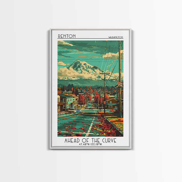 Renton Travel Poster, Framed Canvas Print, Vintage Travel Print, City Wall Art, Retro Wall Art, Vintage Poster, Living Room Wall Art