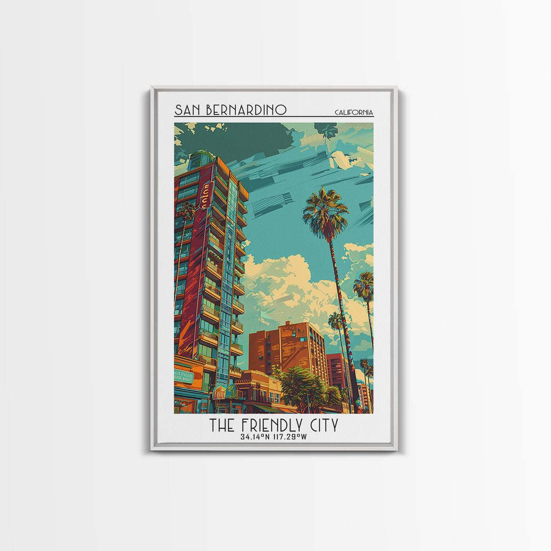 San Bernardino Travel Poster, Canvas Print, Travel Wall Decor, Minimalist Poster, City Illustration, Home Decor, Retro Travel Poster