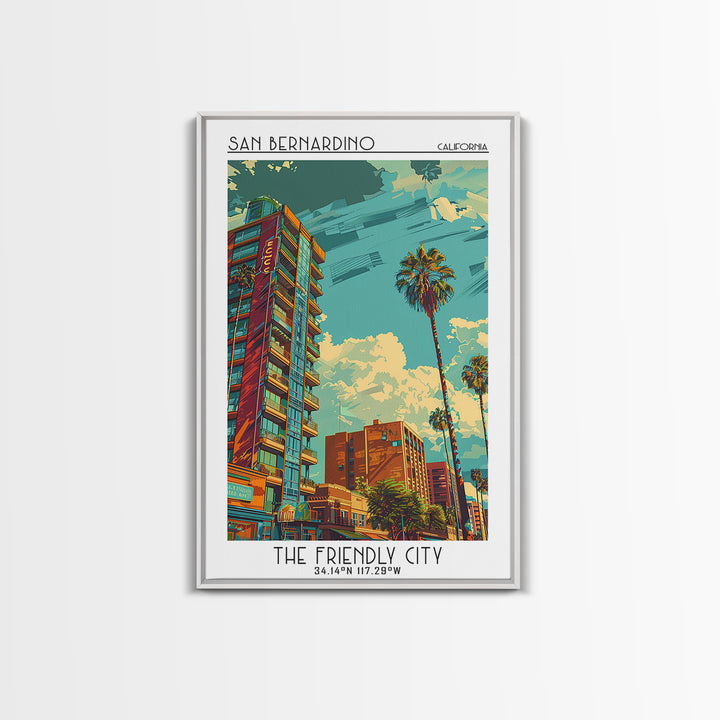 San Bernardino Travel Poster, Canvas Print, Travel Wall Decor, Minimalist Poster, City Illustration, Home Decor, Retro Travel Poster