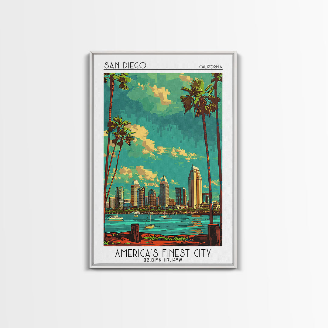 San Diego Travel Poster, Framed Canvas Print, Retro Travel Poster, City Wall Art, Vintage Travel Art, Vintage Posters, Travel Prints