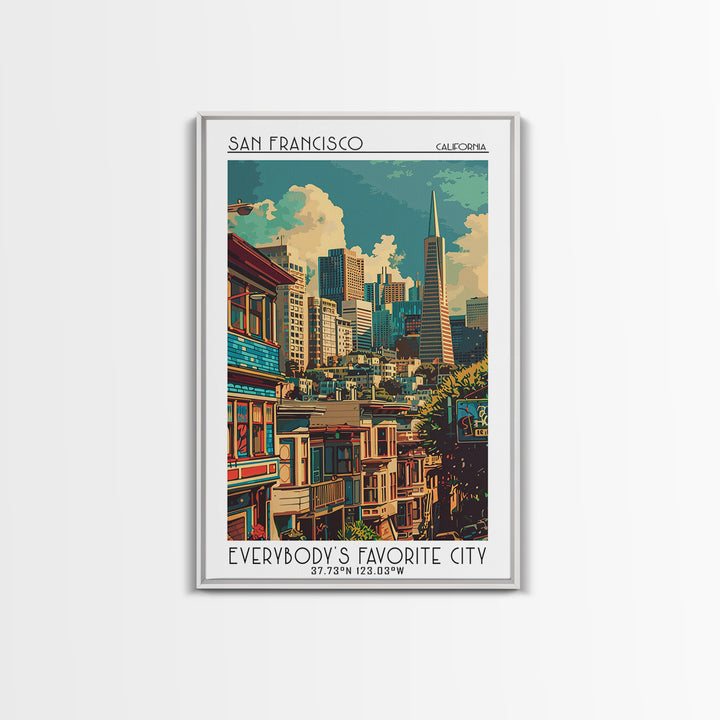 San Francisco Travel Poster, Framed Canvas Print, Retro Wall Art, Travel Print, Travel Art Print, Vintage Travel Art, Fine Art Print