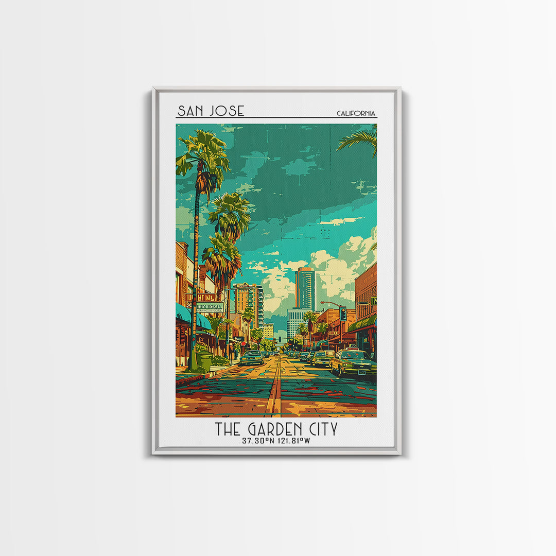 San Jose Travel Poster, Canvas Print, Vintage Travel Print, City Wall Art, City Illustration, Gallery Wall Set, Living Room Wall Art