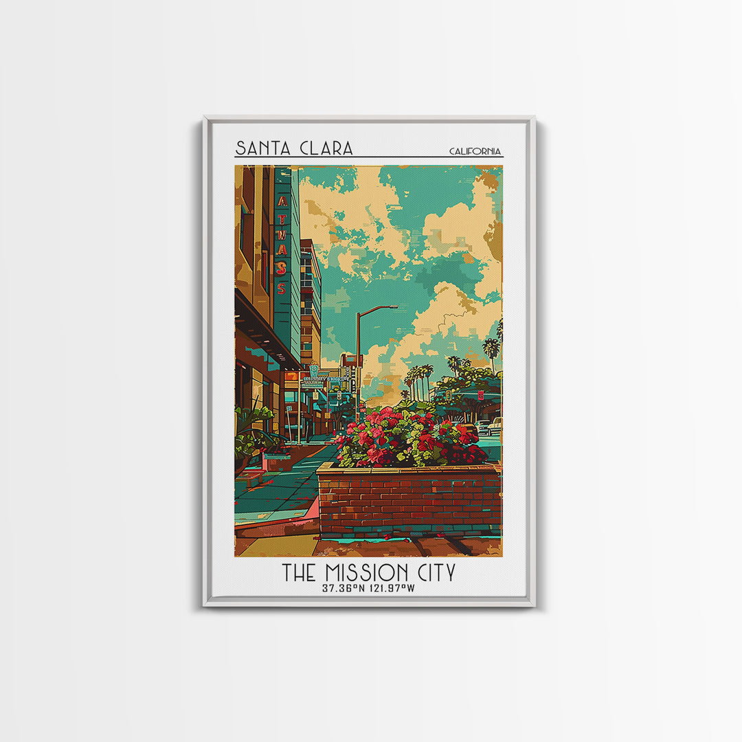 Santa Clara Travel Poster, Canvas Print, Travel Art Print, Modern Wall Decor, City Wall Art, Mid Century Wall Art, City Illustration