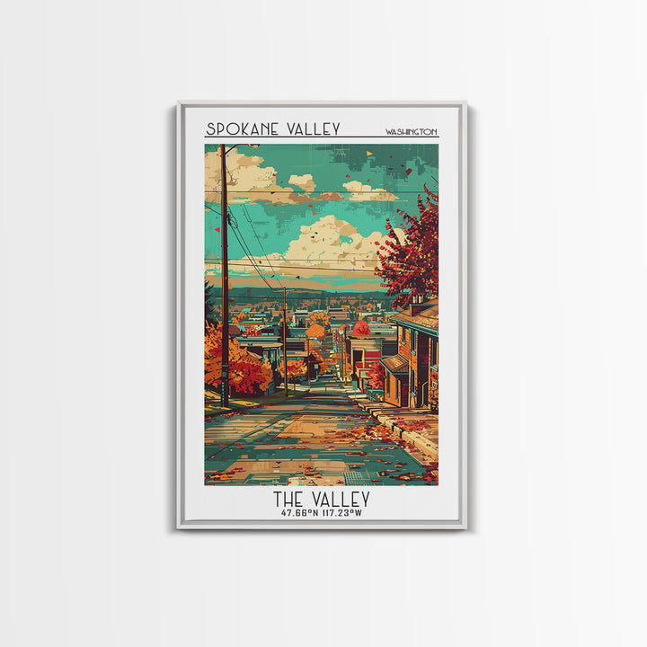 Spokane Valley Travel Poster, Framed Canvas Print, Travel Wall Art, City Wall Art, City Travel Poster, Travel Prints, Retro Wall Art