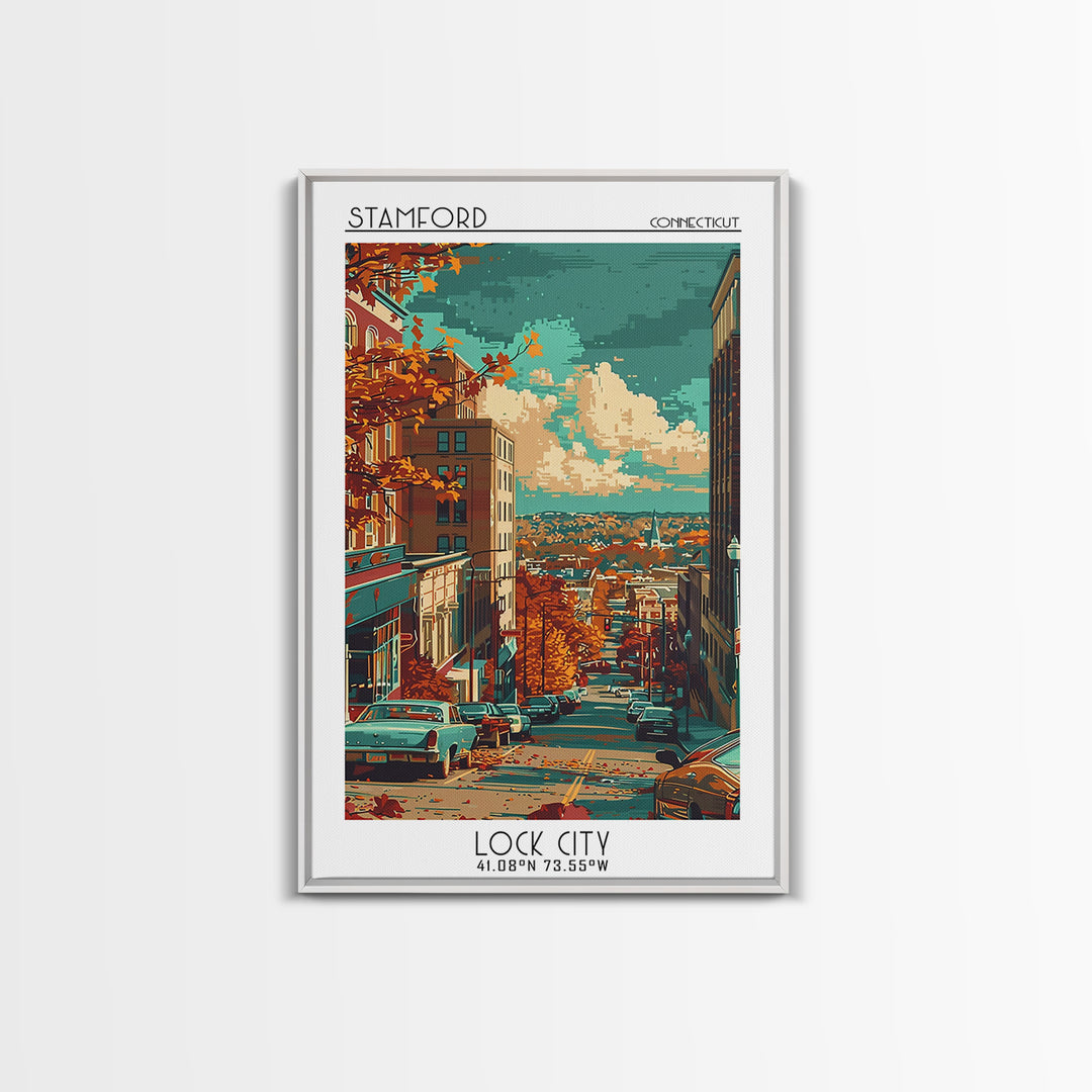 Stamford Travel Poster, Framed Canvas Print, Travel Wall Decor, Minimalist Poster, Fine Art Print, Modern Wall Decor, City Art Print