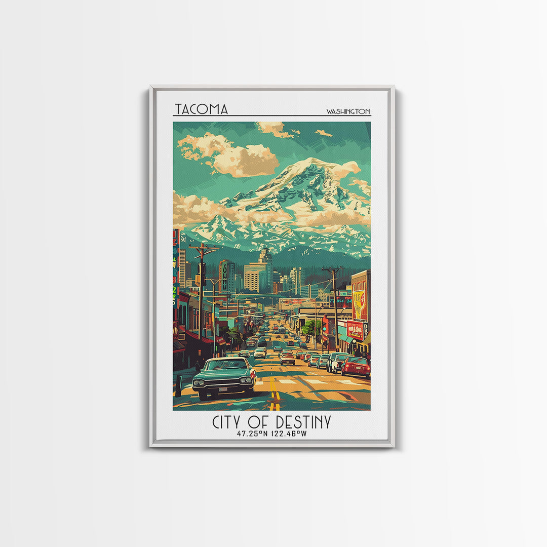 Tacoma Travel Poster, Framed Canvas Print, Travel Art Print, Modern Wall Decor, Landscape Art, Minimalist Poster, City Travel Poster