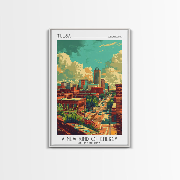 Tulsa Travel Poster, Framed Canvas Print, City Travel Poster, Travel Wall Decor, Watercolor Cityscape, Landscape Art, Travel Posters