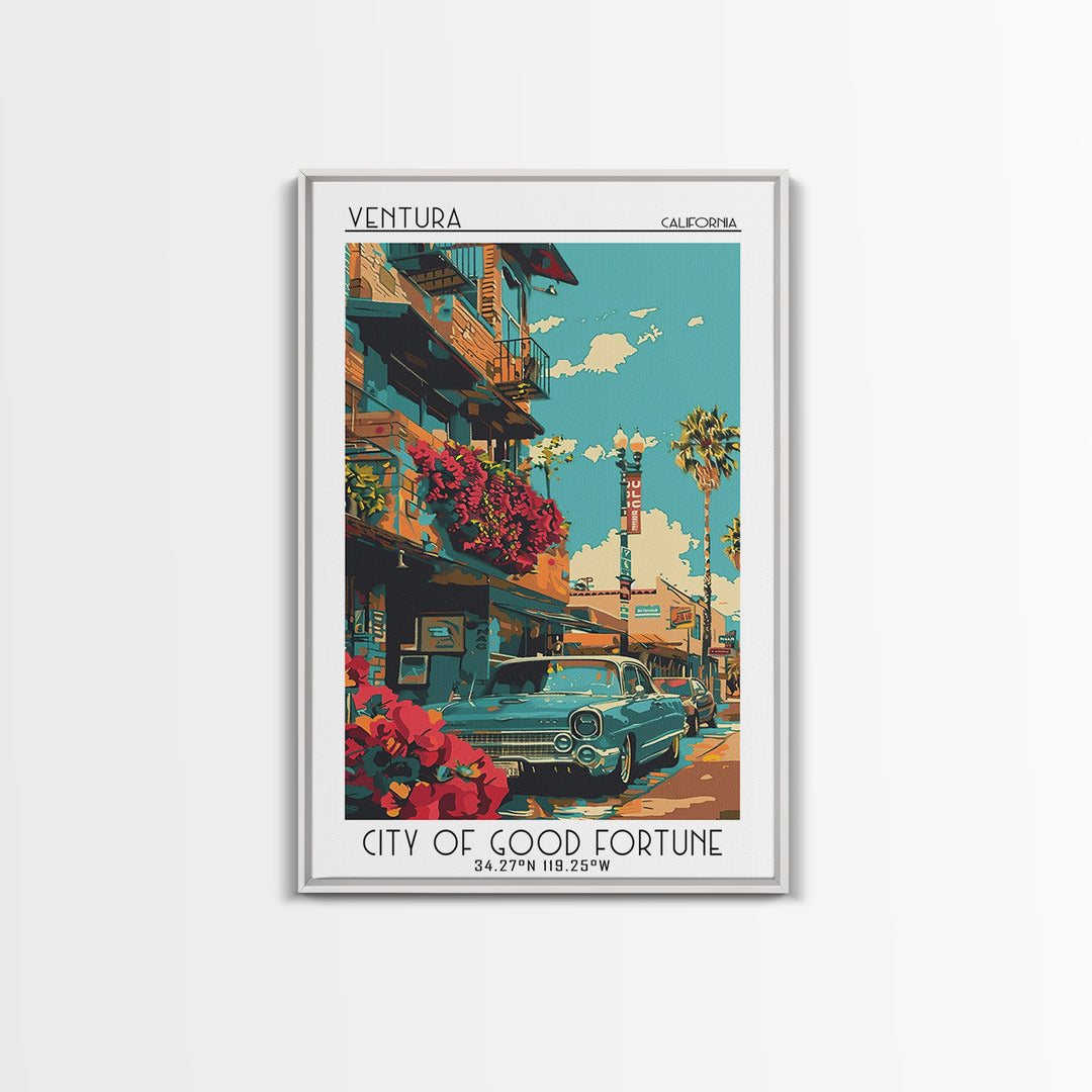 Ventura Travel Poster, Framed Canvas Print, Retro Wall Art, Travel Print, Poster Print, Vintage Travel Art, Travel Posters, Wall Art