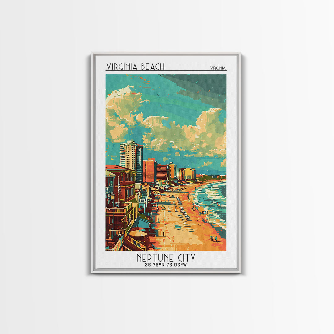Virginia Beach Travel Poster, Framed Canvas Print, Poster Print, Travel Wall Art, Travel Wall Decor, Art Print, Mid Century Wall Art