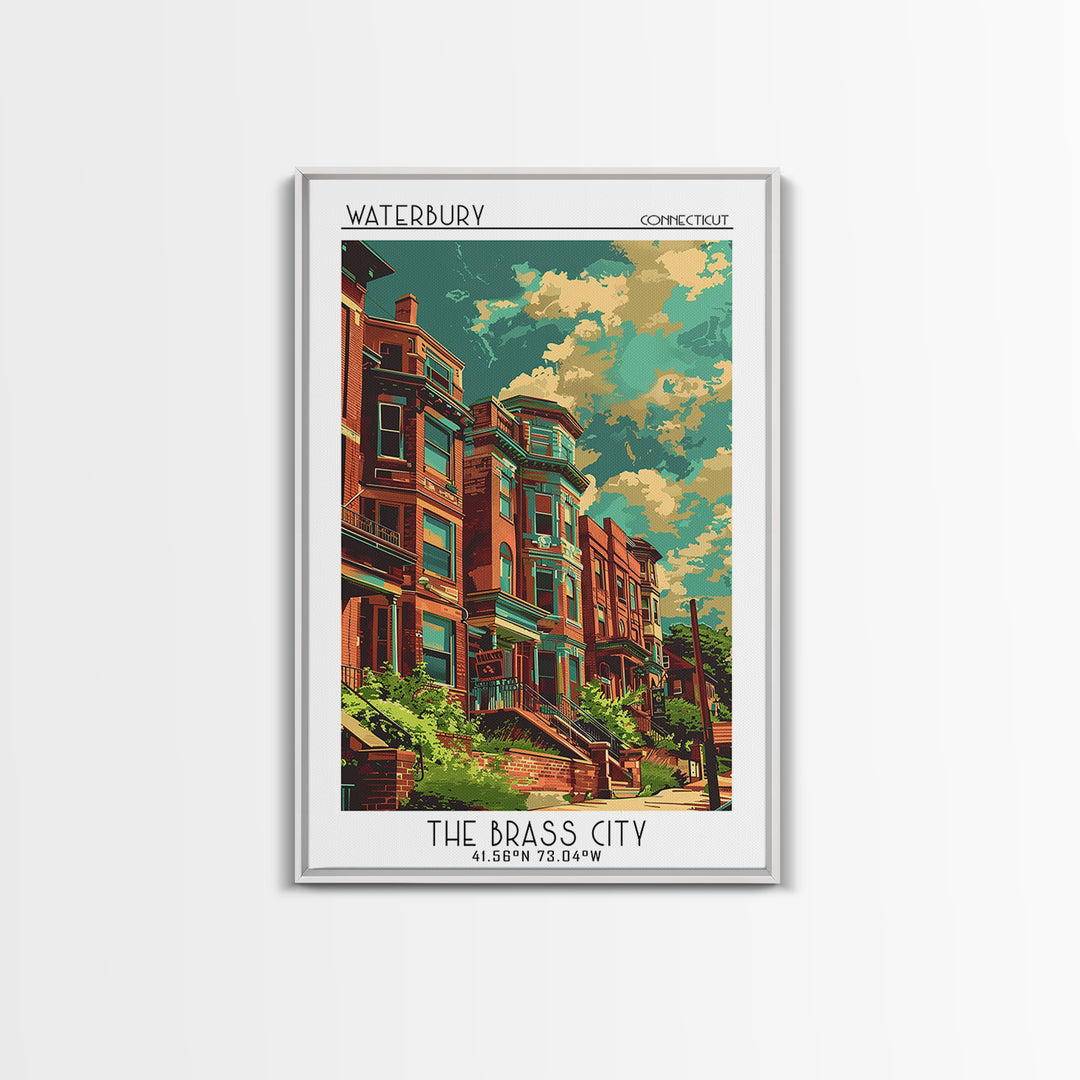Waterbury Travel Poster, Framed Canvas Print, Poster Print, Travel Wall Art, Travel Art Print, Mid Century Wall Art, Wanderlust Gift
