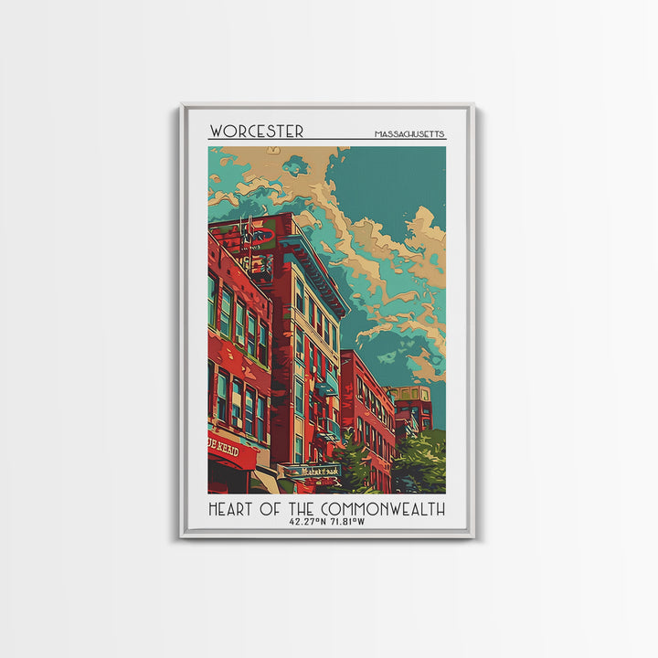 Worcester Travel Poster, Framed Canvas Print, Travel Prints, Landscape Art, Living Room Wall Art, Watercolor Cityscape, Travel Print