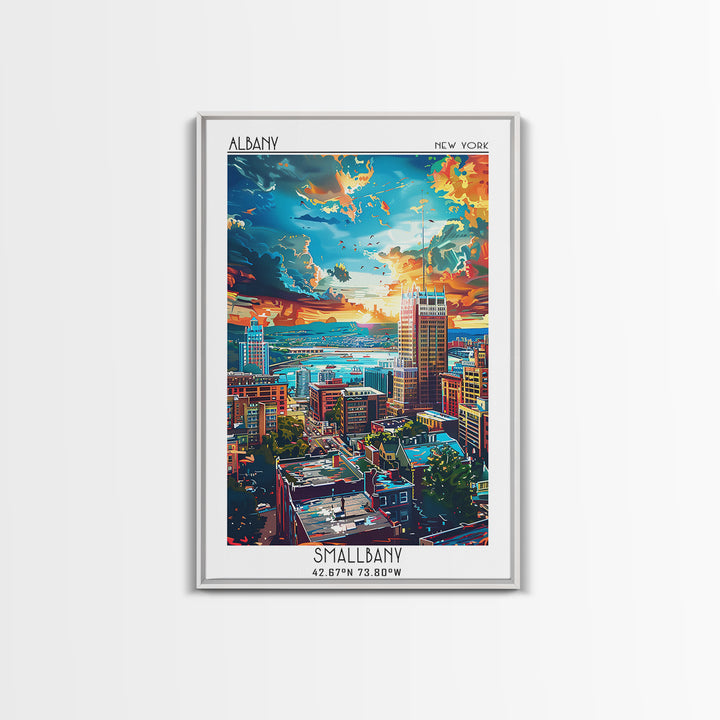 Albany Travel Poster, Framed Canvas Print, Retro Travel Poster, City Wall Art, Travel Wall Decor, City Illustration, Wanderlust Gift