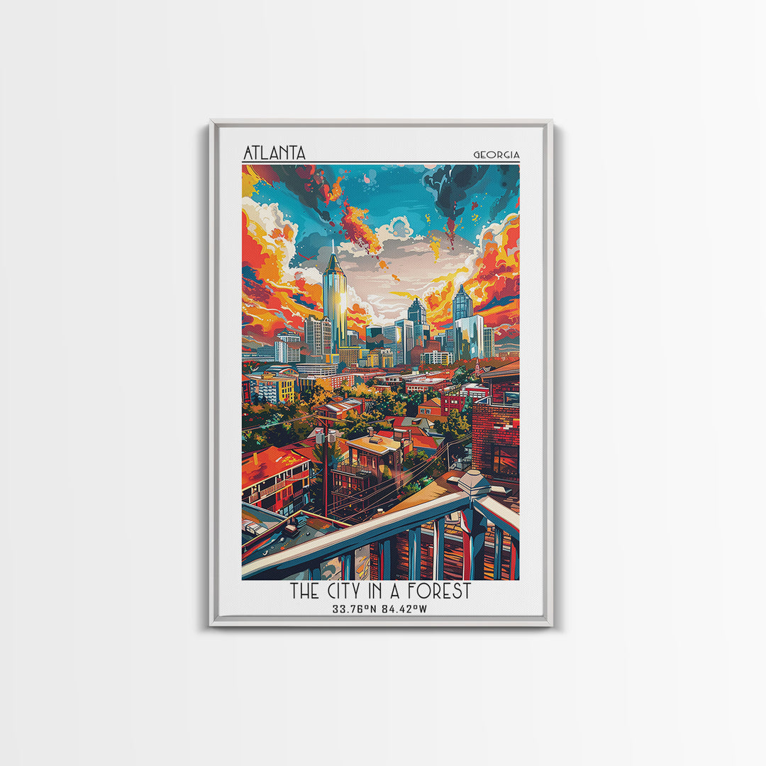 Atlanta Travel Poster, Framed Canvas Print, Travel Prints, Landscape Art, Retro Travel Print, City Illustration, Vintage City Poster