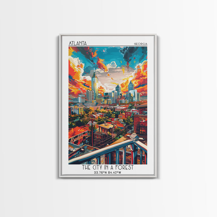 Atlanta Travel Poster, Framed Canvas Print, Travel Prints, Landscape Art, Retro Travel Print, City Illustration, Vintage City Poster