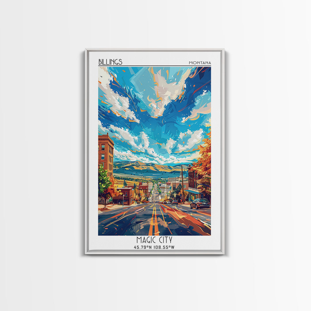 Billings Travel Poster, Framed Canvas Print, Travel Art Print, Modern Wall Decor, Retro Travel Poster, Travel Print, Wanderlust Gift
