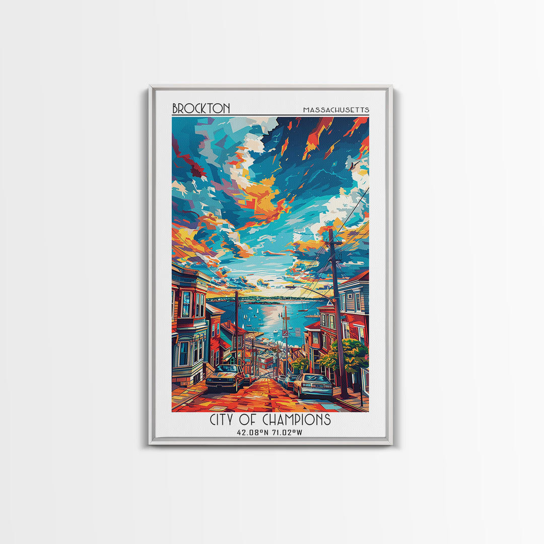 Brockton Travel Poster, Framed Canvas Print, City Travel Poster, Vintage City Poster, Wanderlust Gift, Travel Prints, Fine Art Print