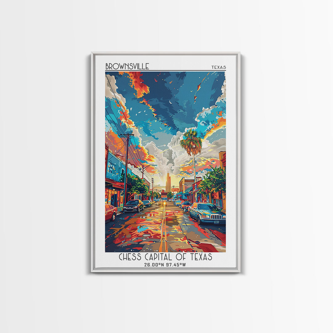 Brownsville Travel Poster, Framed Canvas Print, Vintage Travel Print, City Wall Art, Travel Print, City Illustration, City Art Print