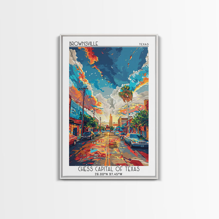 Brownsville Travel Poster, Framed Canvas Print, Vintage Travel Print, City Wall Art, Travel Print, City Illustration, City Art Print