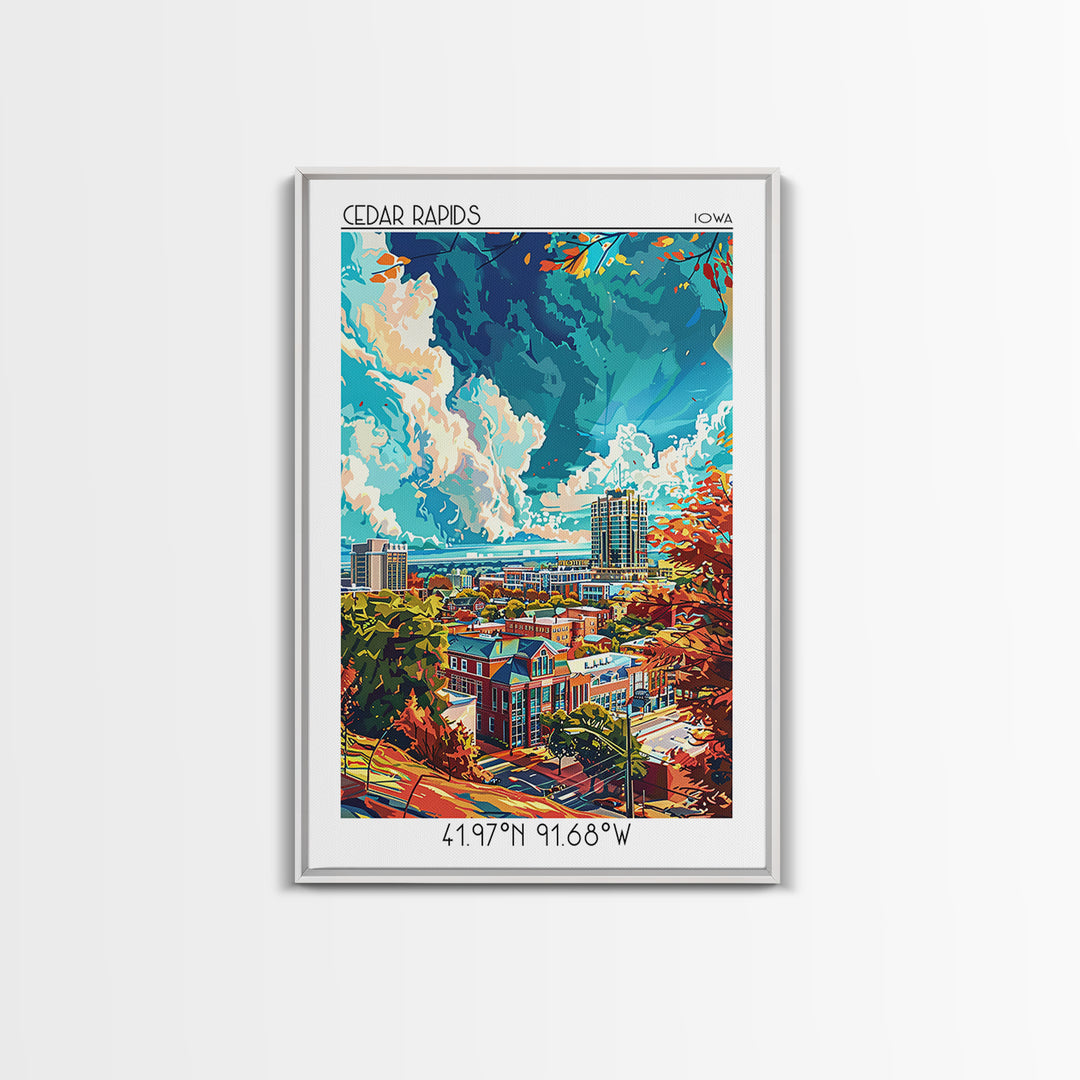 Cedar Rapids Travel Poster, Canvas Print, Travel Wall Decor, Minimalist Poster, Mid Century Wall Art, Retro Travel Print, Home Decor