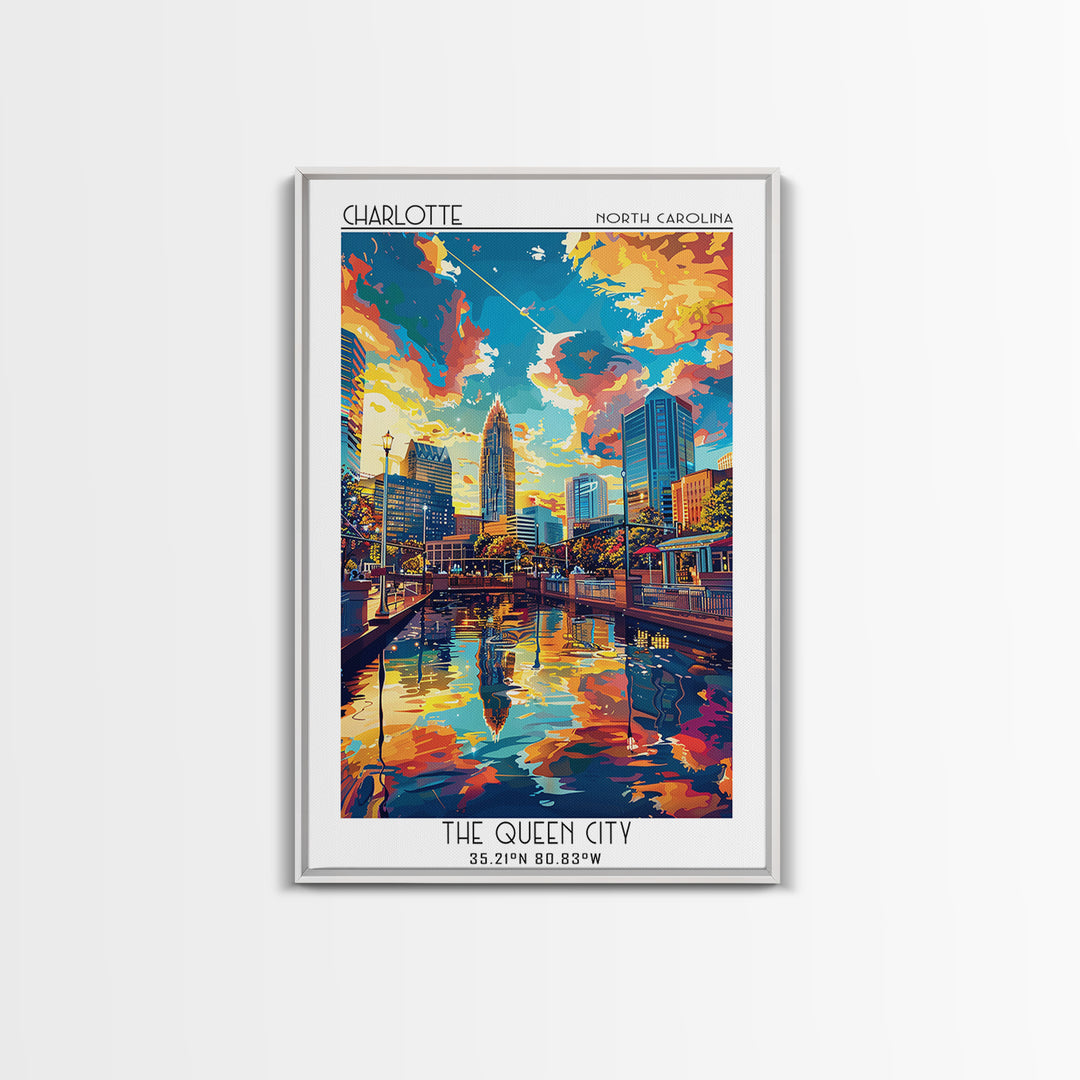 Charlotte Travel Poster, Canvas Print, Travel Prints, Landscape Art, Travel Decor, Mid Century Wall Art, City Wall Art, Travel Print