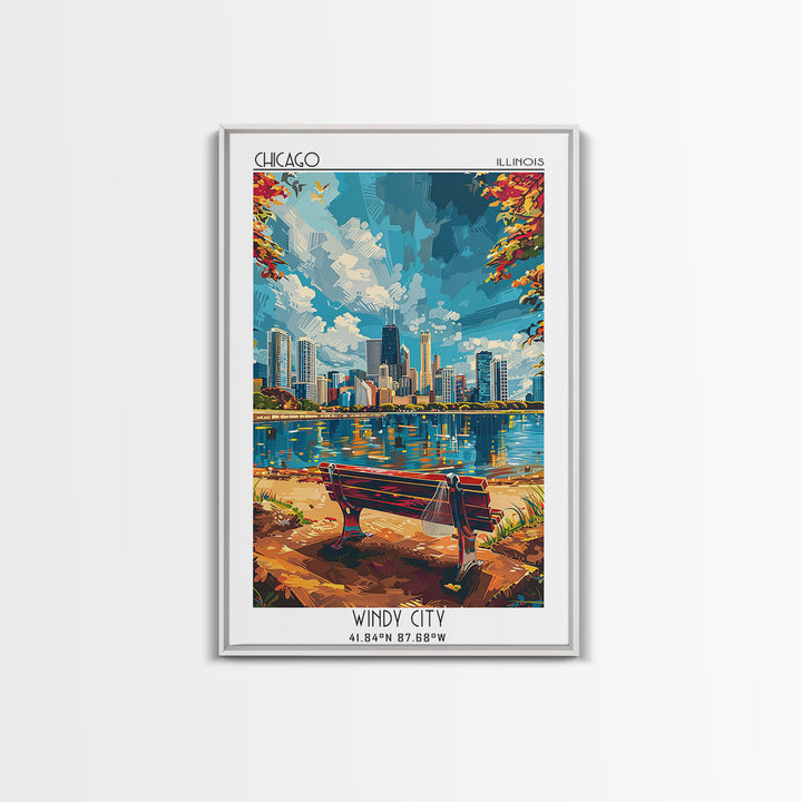 Chicago Travel Poster, Canvas Print, Retro Wall Art, Travel Print, Landscape Art, Fine Art Print, Travel Wall Decor, Travel Wall Art