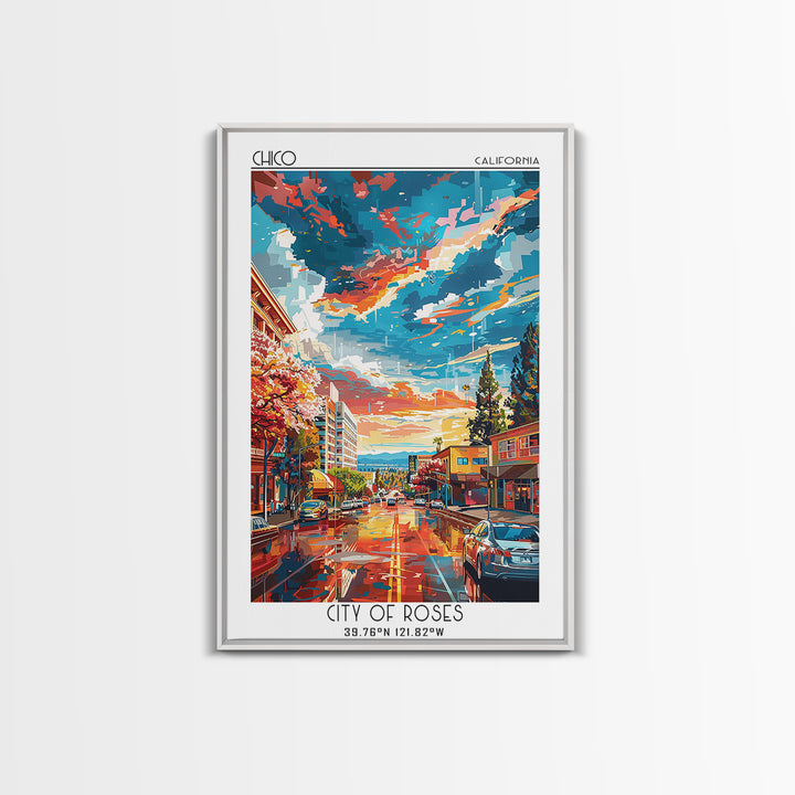 Chico Travel Poster, Framed Canvas Print, Travel Prints, Landscape Art, Art Print, Vintage Poster, City Wall Art, Retro Travel Print