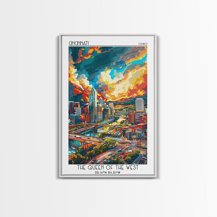 Cincinnati Travel Poster, Canvas Print, Travel Prints, Landscape Art, Vintage Travel, Wanderlust Gift, City Wall Art, Retro Wall Art