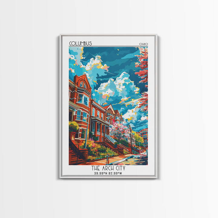 Columbus Travel Poster, Framed Canvas Print, City Travel Poster, Vintage City Poster, Travel Posters, Travel Print, Travel Art Print