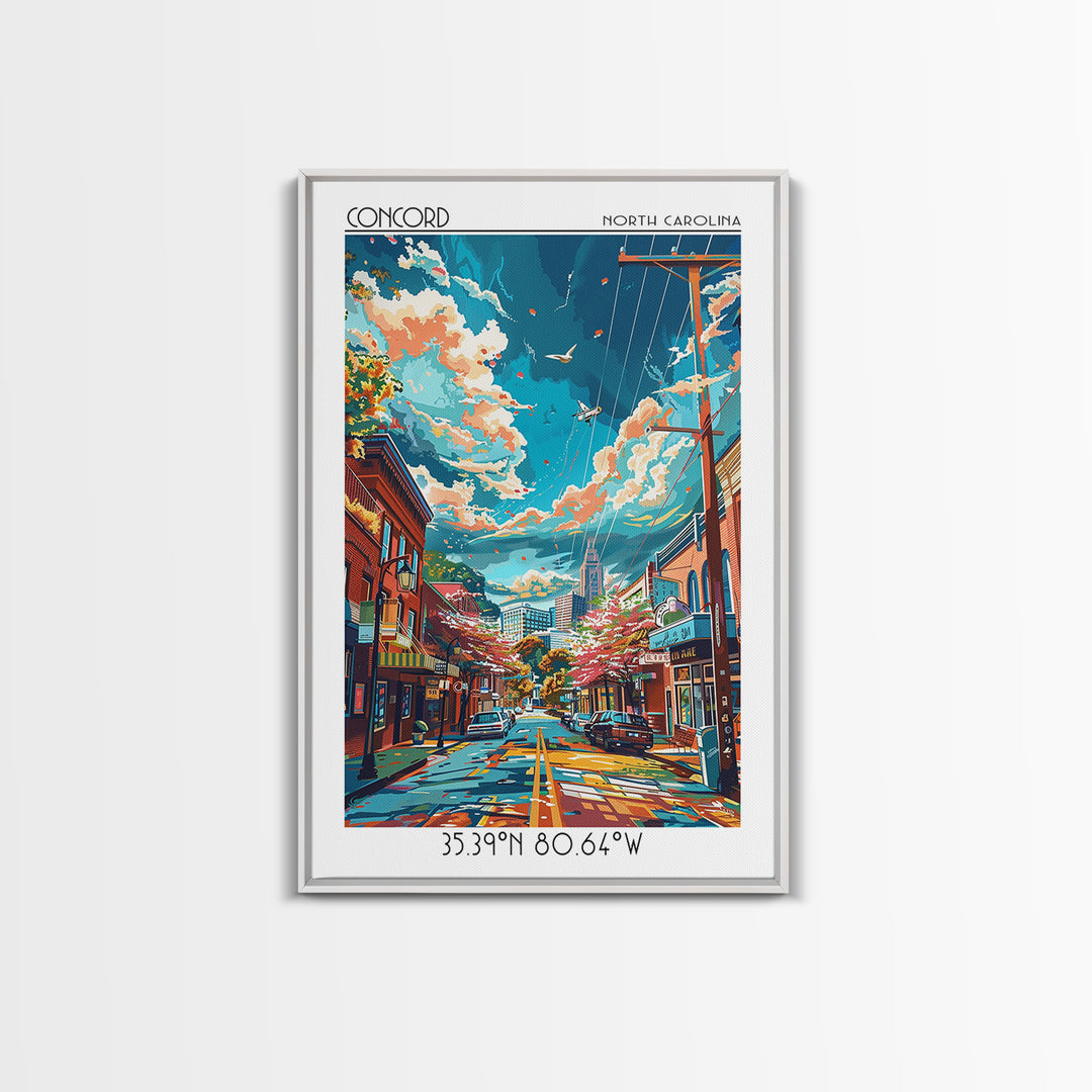 Concord North Carolina Travel Poster, Canvas Print, Retro Travel Poster, City Wall Art, Wanderlust Gift, Landscape Art, Travel Print