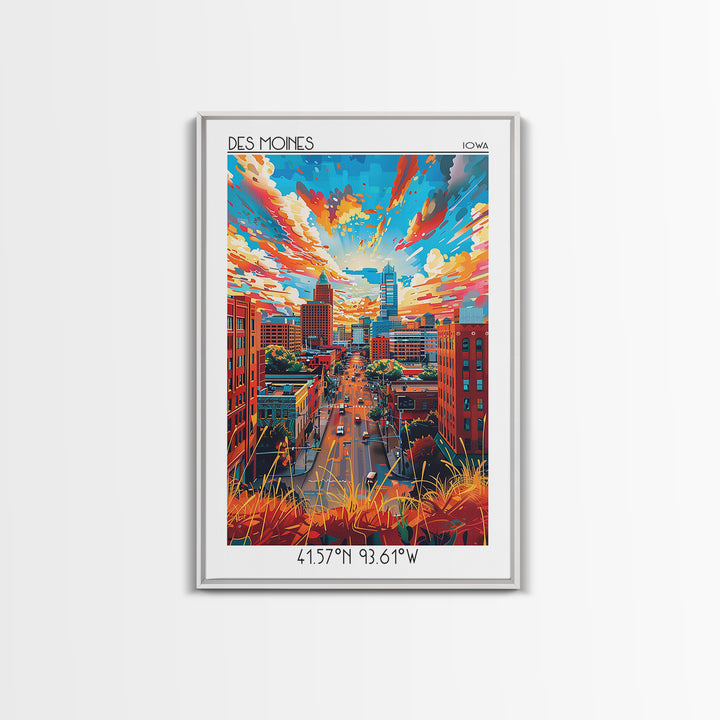Des Moines Travel Poster, Canvas Print, Travel Wall Art, City Wall Art, City Illustration, Mid Century Wall Art, Retro Travel Poster