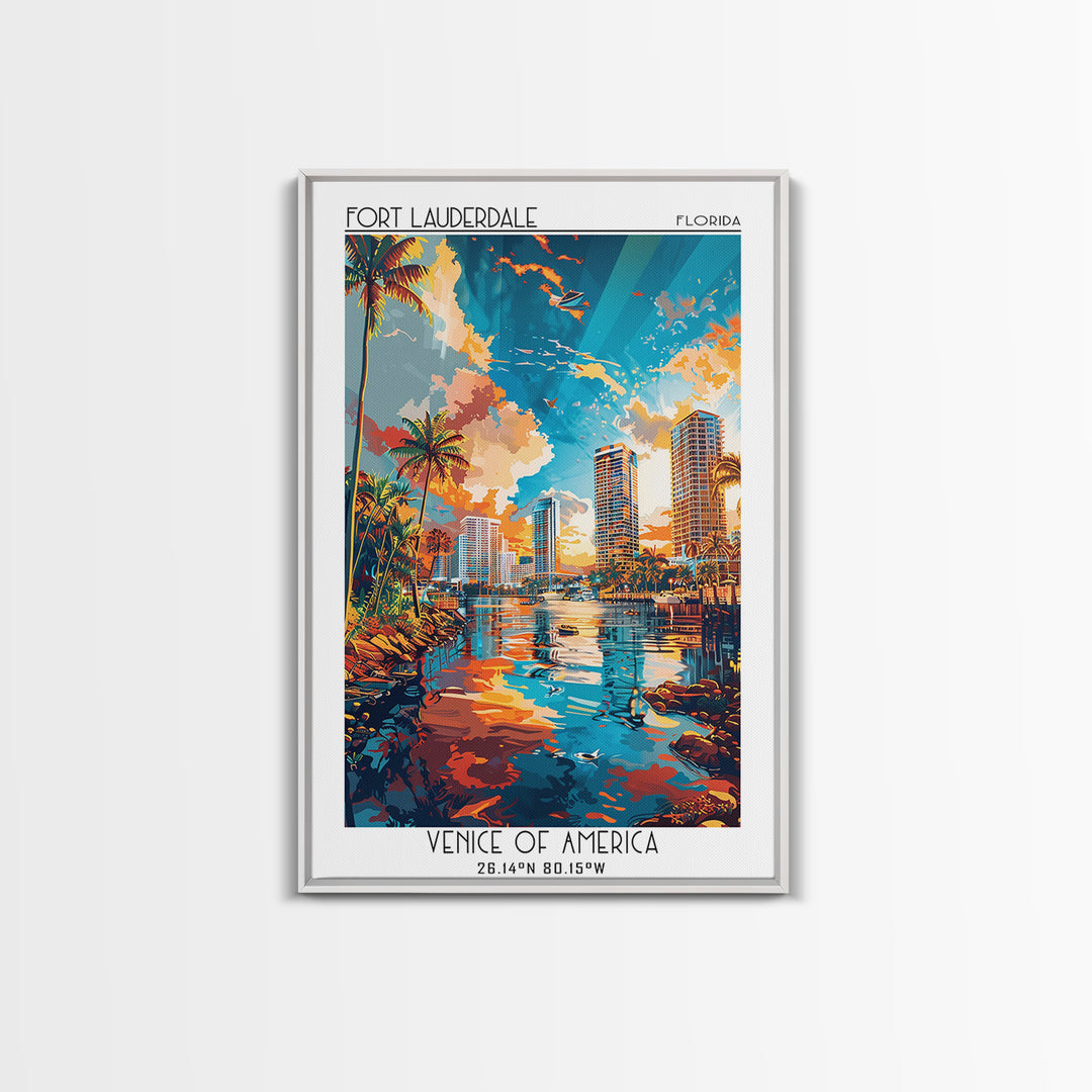 Fort Lauderdale Travel Poster, Canvas Print, City Travel Poster, Vintage City Poster, Living Room Wall Art, Landscape Art, Art Print