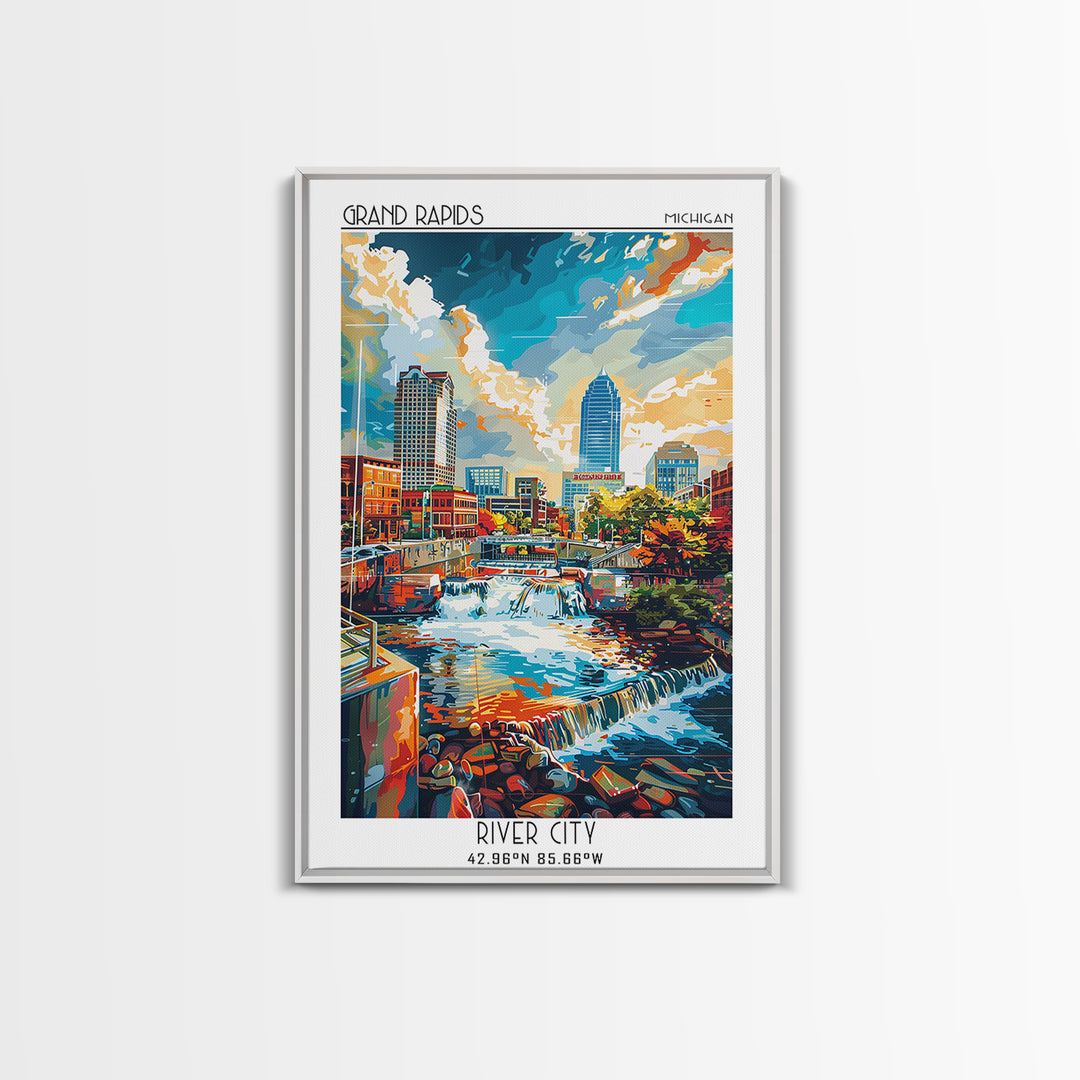 Grand Rapids Travel Poster, Canvas Print, Travel Prints, Landscape Art, City Illustration, Watercolor Cityscape, Retro Travel Poster
