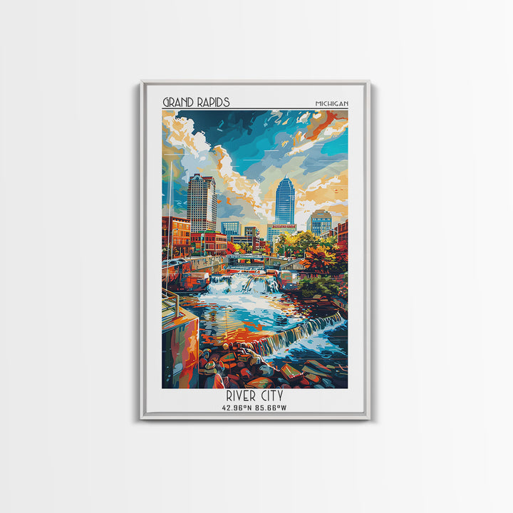 Grand Rapids Travel Poster, Canvas Print, Travel Prints, Landscape Art, City Illustration, Watercolor Cityscape, Retro Travel Poster